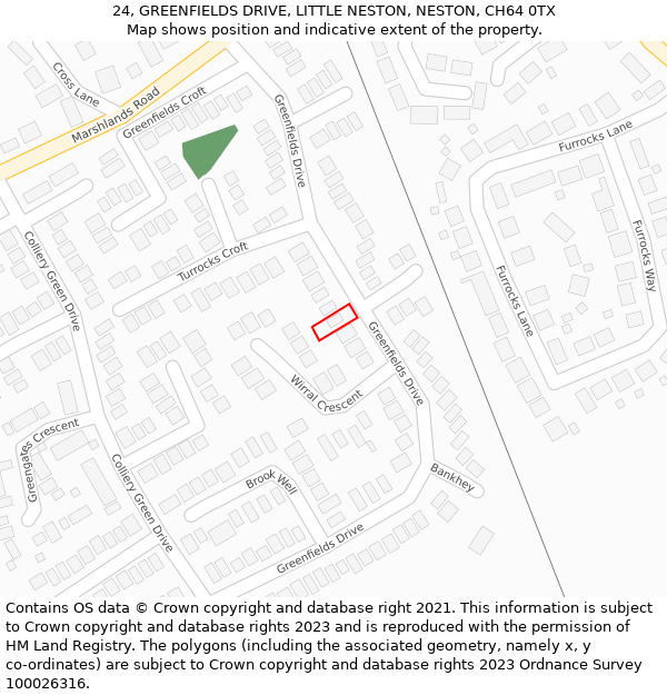 24, GREENFIELDS DRIVE, LITTLE NESTON, NESTON, CH64 0TX: Location map and indicative extent of plot