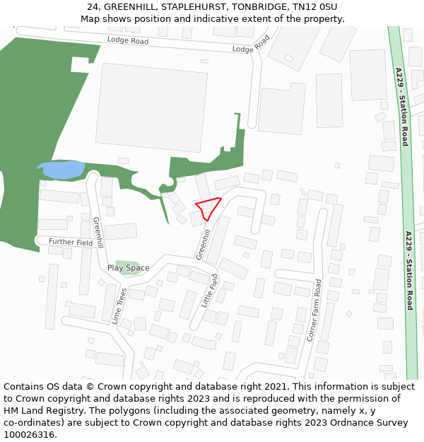 24, GREENHILL, STAPLEHURST, TONBRIDGE, TN12 0SU: Location map and indicative extent of plot