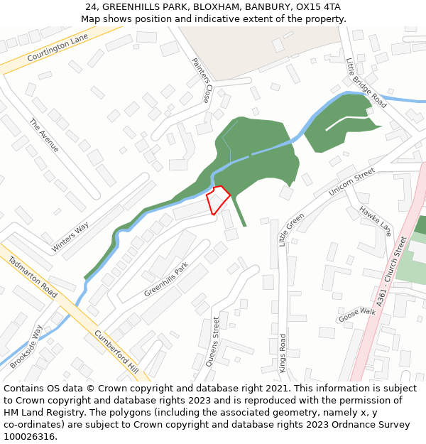 24, GREENHILLS PARK, BLOXHAM, BANBURY, OX15 4TA: Location map and indicative extent of plot