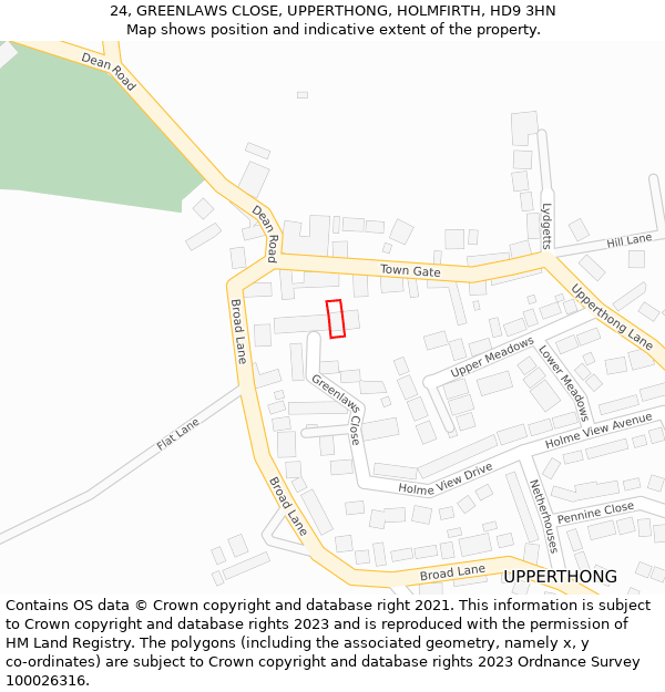 24, GREENLAWS CLOSE, UPPERTHONG, HOLMFIRTH, HD9 3HN: Location map and indicative extent of plot