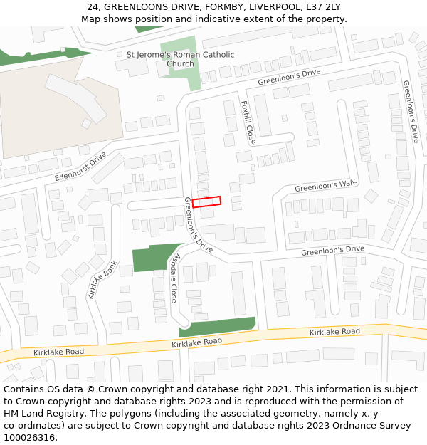 24, GREENLOONS DRIVE, FORMBY, LIVERPOOL, L37 2LY: Location map and indicative extent of plot