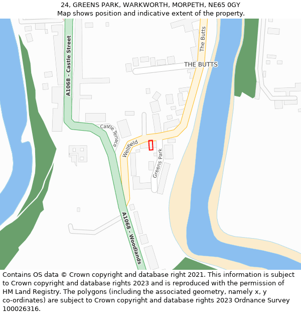 24, GREENS PARK, WARKWORTH, MORPETH, NE65 0GY: Location map and indicative extent of plot