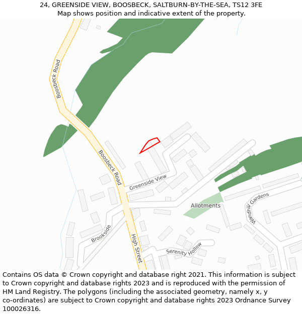 24, GREENSIDE VIEW, BOOSBECK, SALTBURN-BY-THE-SEA, TS12 3FE: Location map and indicative extent of plot