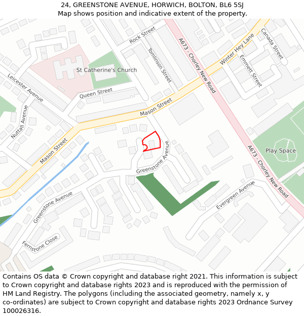 24, GREENSTONE AVENUE, HORWICH, BOLTON, BL6 5SJ: Location map and indicative extent of plot