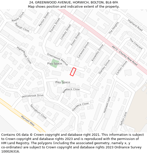 24, GREENWOOD AVENUE, HORWICH, BOLTON, BL6 6FA: Location map and indicative extent of plot