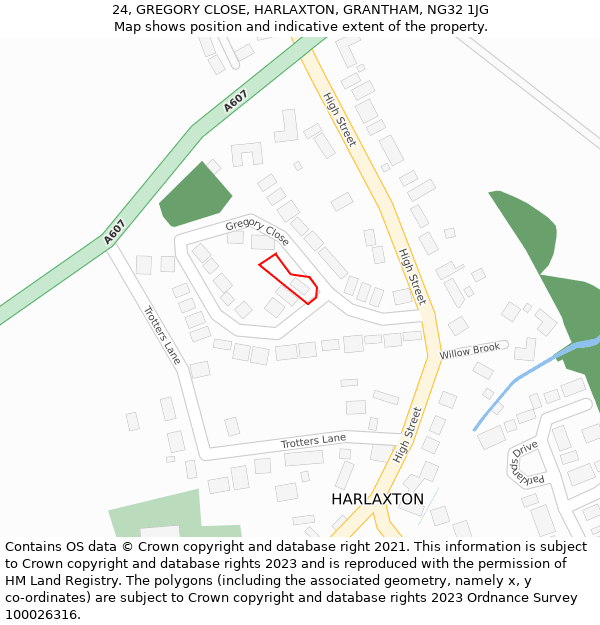 24, GREGORY CLOSE, HARLAXTON, GRANTHAM, NG32 1JG: Location map and indicative extent of plot