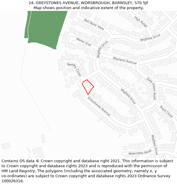 24, GREYSTONES AVENUE, WORSBROUGH, BARNSLEY, S70 5JF: Location map and indicative extent of plot