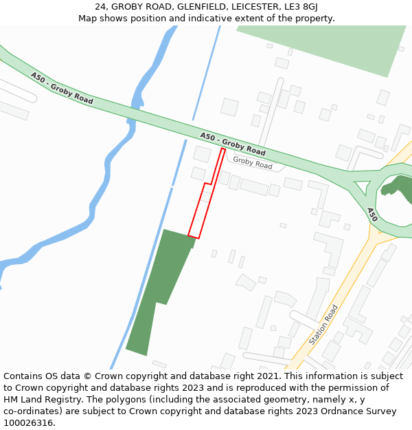 24, GROBY ROAD, GLENFIELD, LEICESTER, LE3 8GJ: Location map and indicative extent of plot