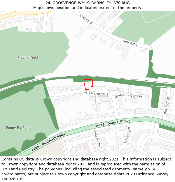 24, GROSVENOR WALK, BARNSLEY, S70 6HG: Location map and indicative extent of plot