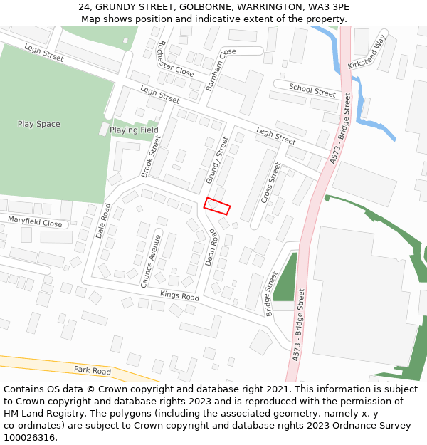 24, GRUNDY STREET, GOLBORNE, WARRINGTON, WA3 3PE: Location map and indicative extent of plot