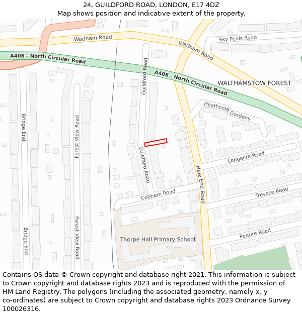 24, GUILDFORD ROAD, LONDON, E17 4DZ: Location map and indicative extent of plot