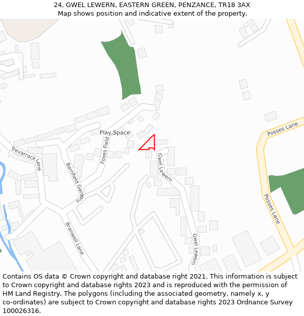 24, GWEL LEWERN, EASTERN GREEN, PENZANCE, TR18 3AX: Location map and indicative extent of plot