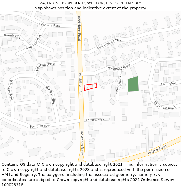 24, HACKTHORN ROAD, WELTON, LINCOLN, LN2 3LY: Location map and indicative extent of plot