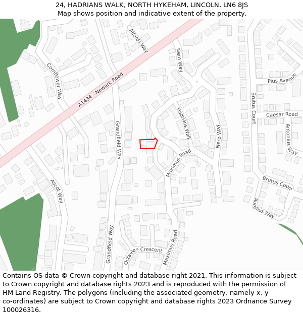 24, HADRIANS WALK, NORTH HYKEHAM, LINCOLN, LN6 8JS: Location map and indicative extent of plot