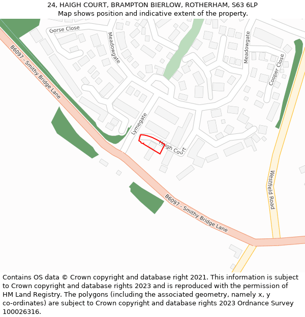 24, HAIGH COURT, BRAMPTON BIERLOW, ROTHERHAM, S63 6LP: Location map and indicative extent of plot