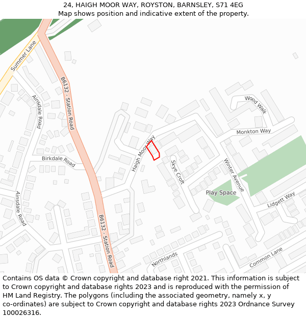 24, HAIGH MOOR WAY, ROYSTON, BARNSLEY, S71 4EG: Location map and indicative extent of plot