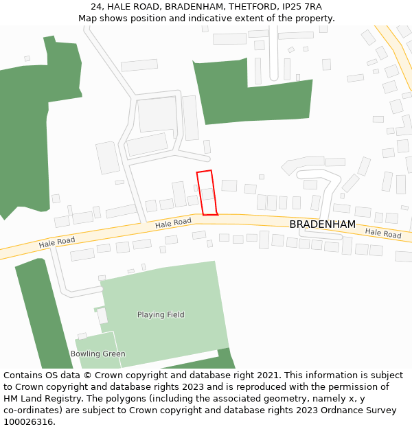 24, HALE ROAD, BRADENHAM, THETFORD, IP25 7RA: Location map and indicative extent of plot