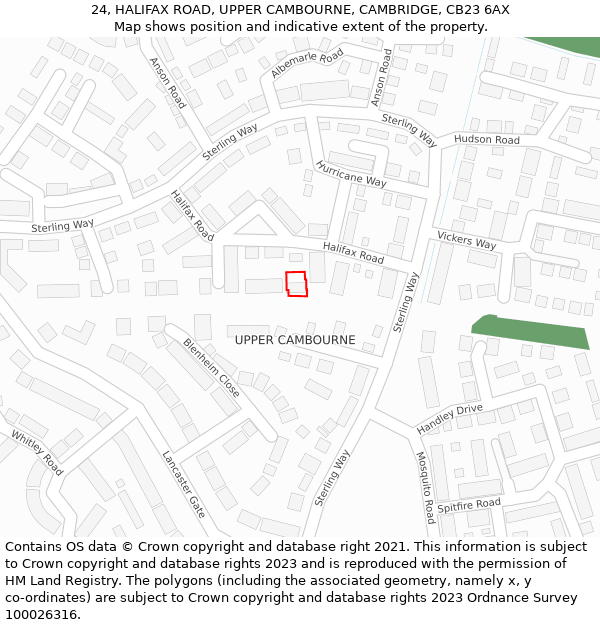 24, HALIFAX ROAD, UPPER CAMBOURNE, CAMBRIDGE, CB23 6AX: Location map and indicative extent of plot