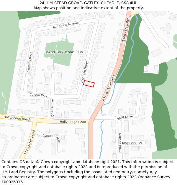 24, HALSTEAD GROVE, GATLEY, CHEADLE, SK8 4HL: Location map and indicative extent of plot