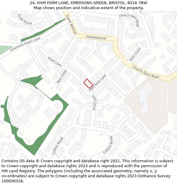 24, HAM FARM LANE, EMERSONS GREEN, BRISTOL, BS16 7BW: Location map and indicative extent of plot