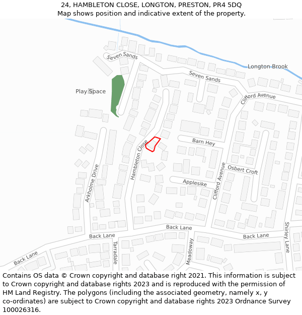 24, HAMBLETON CLOSE, LONGTON, PRESTON, PR4 5DQ: Location map and indicative extent of plot