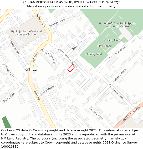 24, HAMMERTON FARM AVENUE, RYHILL, WAKEFIELD, WF4 2QZ: Location map and indicative extent of plot