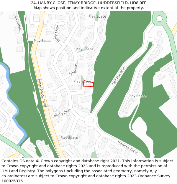 24, HANBY CLOSE, FENAY BRIDGE, HUDDERSFIELD, HD8 0FE: Location map and indicative extent of plot