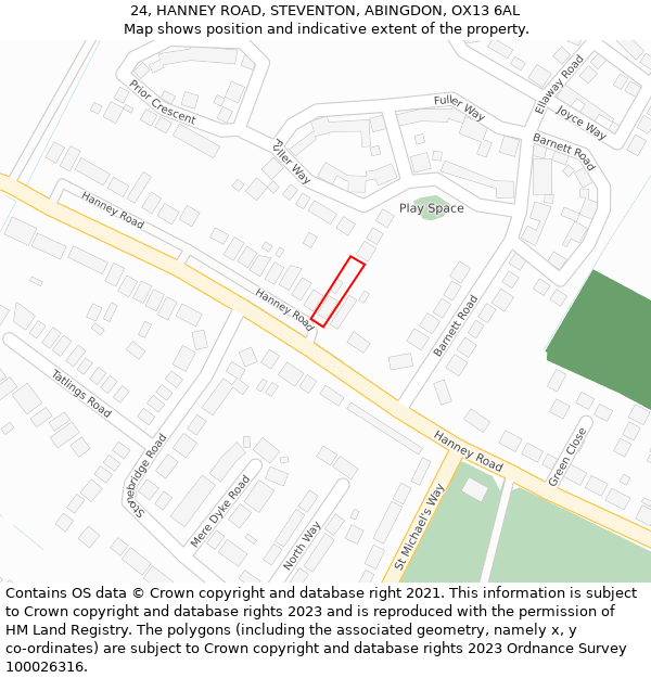 24, HANNEY ROAD, STEVENTON, ABINGDON, OX13 6AL: Location map and indicative extent of plot