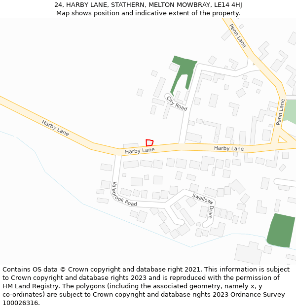 24, HARBY LANE, STATHERN, MELTON MOWBRAY, LE14 4HJ: Location map and indicative extent of plot