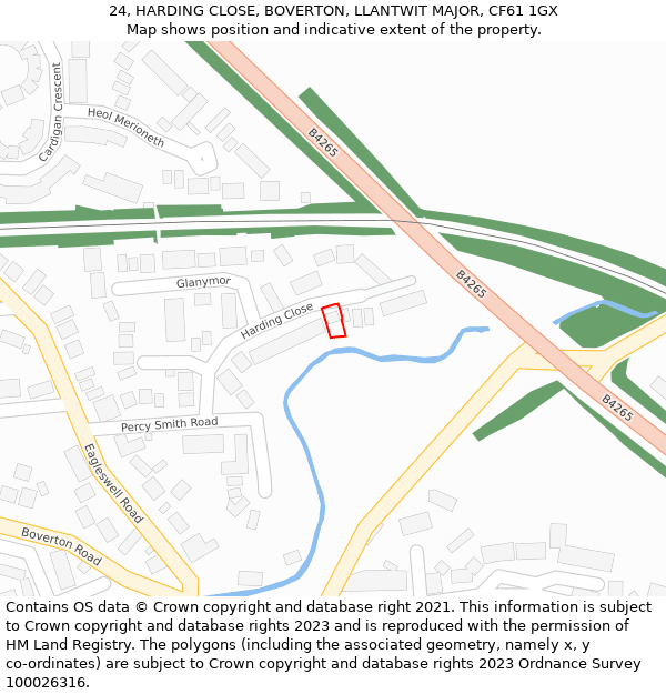 24, HARDING CLOSE, BOVERTON, LLANTWIT MAJOR, CF61 1GX: Location map and indicative extent of plot