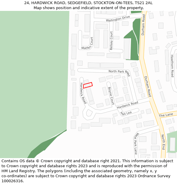 24, HARDWICK ROAD, SEDGEFIELD, STOCKTON-ON-TEES, TS21 2AL: Location map and indicative extent of plot