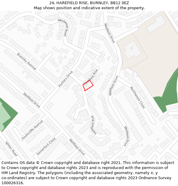 24, HAREFIELD RISE, BURNLEY, BB12 0EZ: Location map and indicative extent of plot