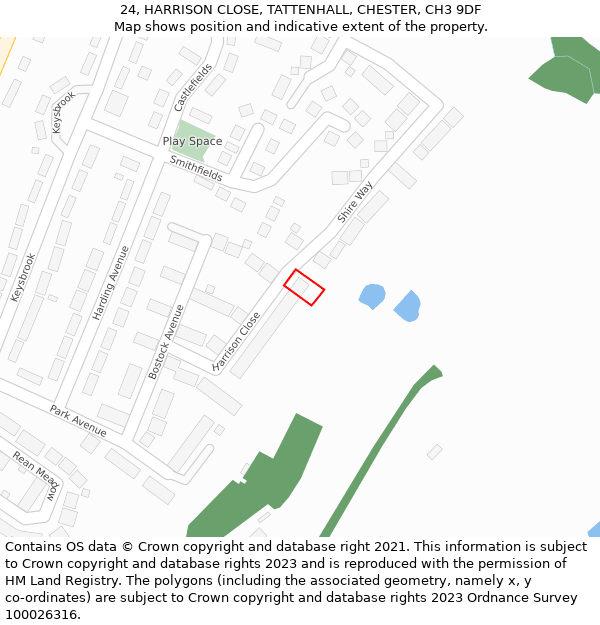 24, HARRISON CLOSE, TATTENHALL, CHESTER, CH3 9DF: Location map and indicative extent of plot