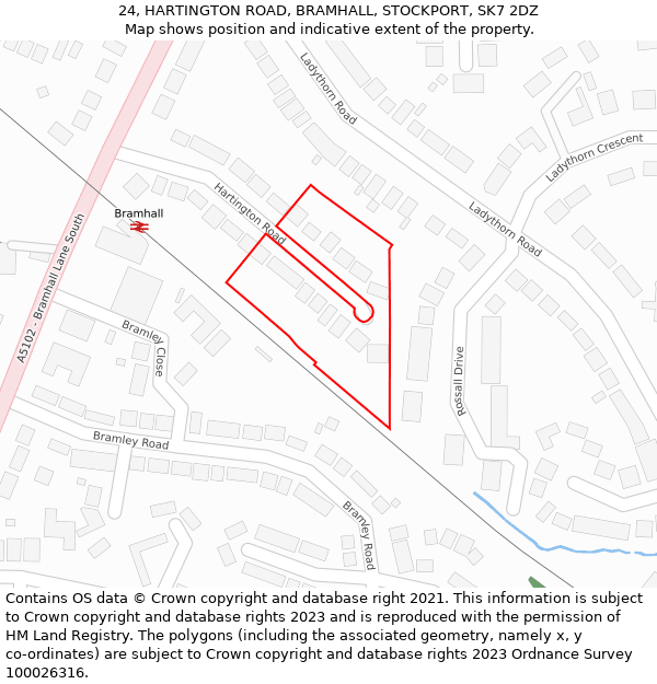 24, HARTINGTON ROAD, BRAMHALL, STOCKPORT, SK7 2DZ: Location map and indicative extent of plot