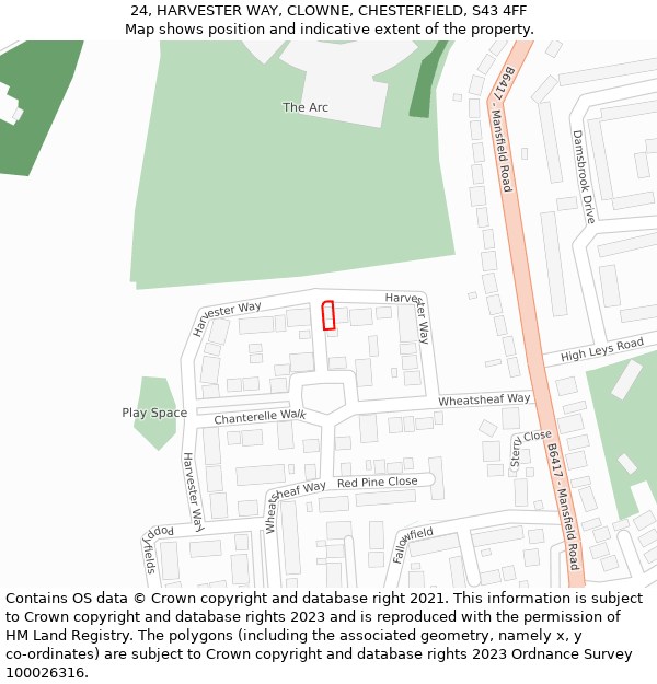 24, HARVESTER WAY, CLOWNE, CHESTERFIELD, S43 4FF: Location map and indicative extent of plot