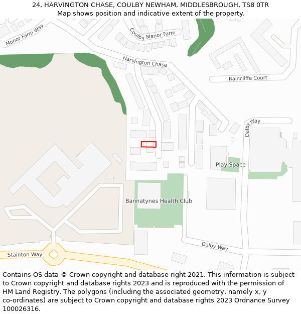 24, HARVINGTON CHASE, COULBY NEWHAM, MIDDLESBROUGH, TS8 0TR: Location map and indicative extent of plot