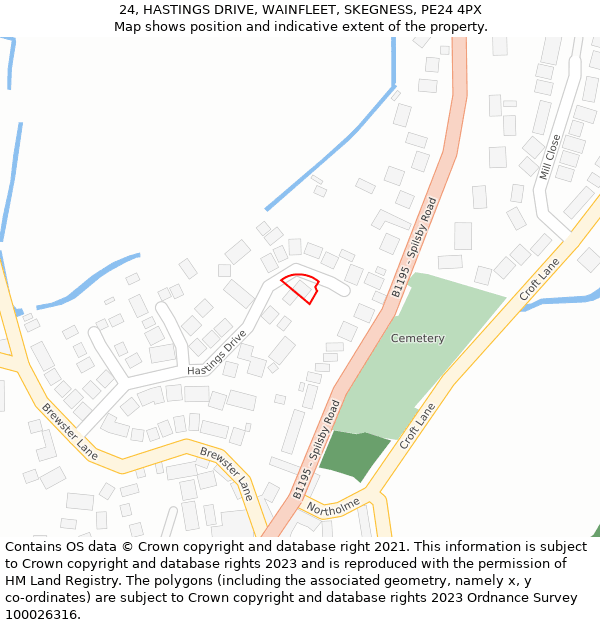 24, HASTINGS DRIVE, WAINFLEET, SKEGNESS, PE24 4PX: Location map and indicative extent of plot