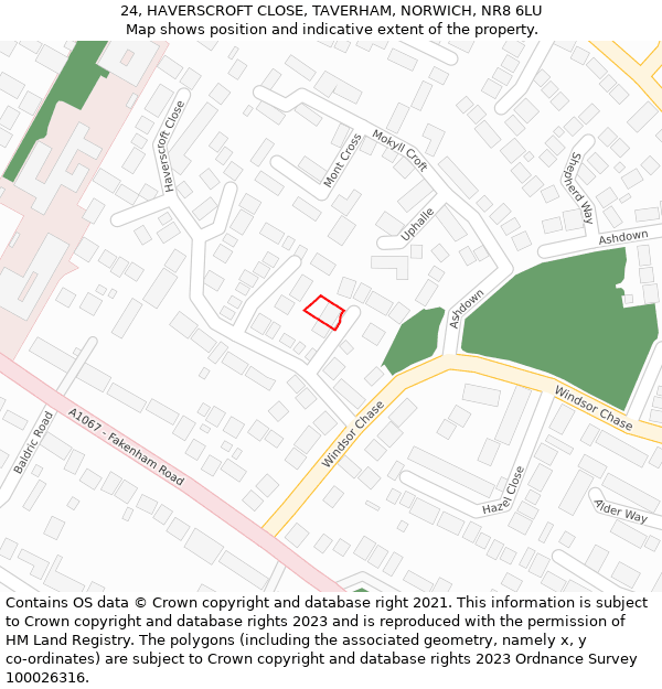 24, HAVERSCROFT CLOSE, TAVERHAM, NORWICH, NR8 6LU: Location map and indicative extent of plot