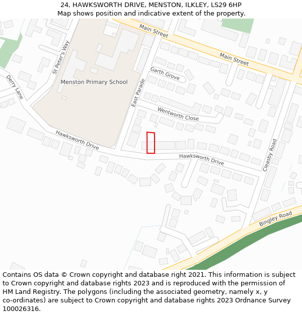 24, HAWKSWORTH DRIVE, MENSTON, ILKLEY, LS29 6HP: Location map and indicative extent of plot