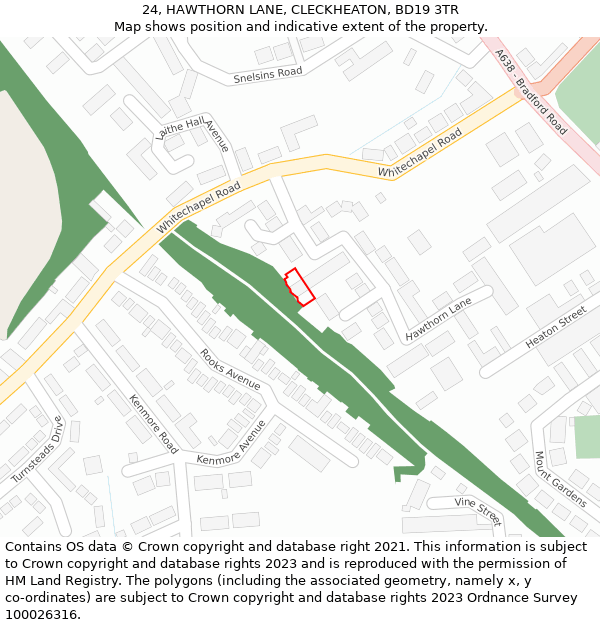 24, HAWTHORN LANE, CLECKHEATON, BD19 3TR: Location map and indicative extent of plot