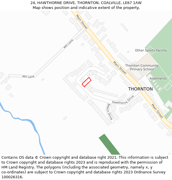 24, HAWTHORNE DRIVE, THORNTON, COALVILLE, LE67 1AW: Location map and indicative extent of plot