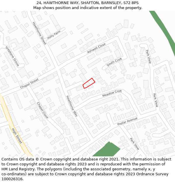 24, HAWTHORNE WAY, SHAFTON, BARNSLEY, S72 8PS: Location map and indicative extent of plot