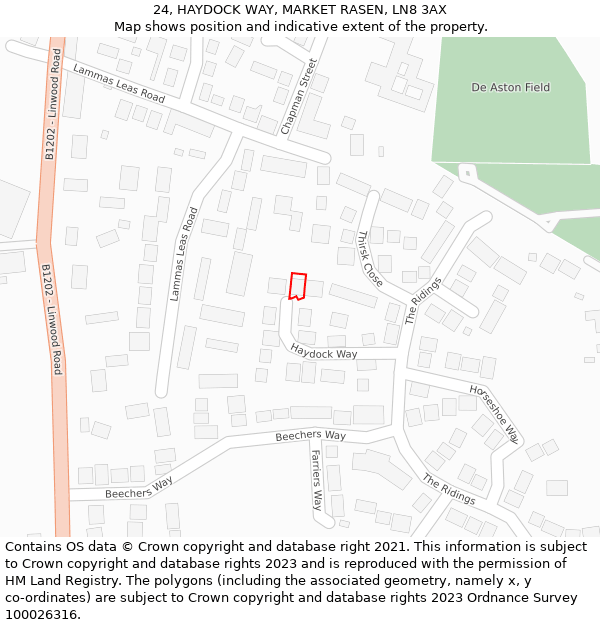 24, HAYDOCK WAY, MARKET RASEN, LN8 3AX: Location map and indicative extent of plot