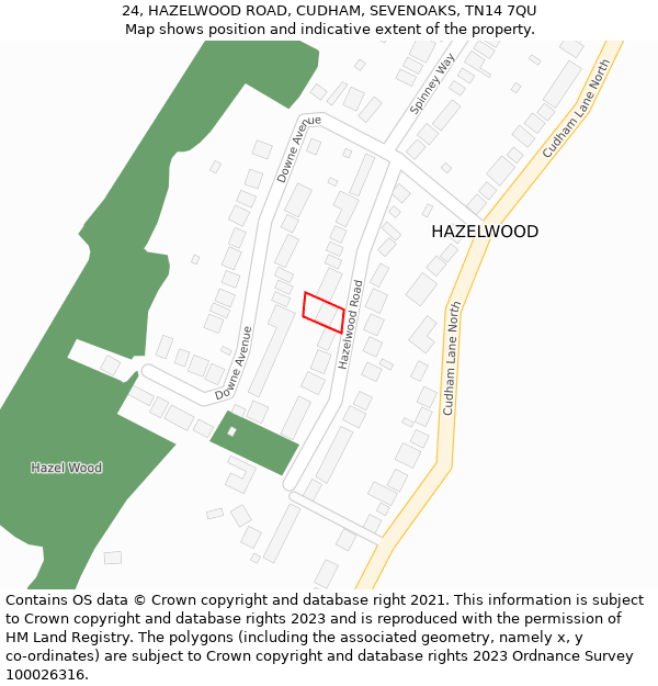 24, HAZELWOOD ROAD, CUDHAM, SEVENOAKS, TN14 7QU: Location map and indicative extent of plot
