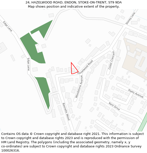 24, HAZELWOOD ROAD, ENDON, STOKE-ON-TRENT, ST9 9DA: Location map and indicative extent of plot
