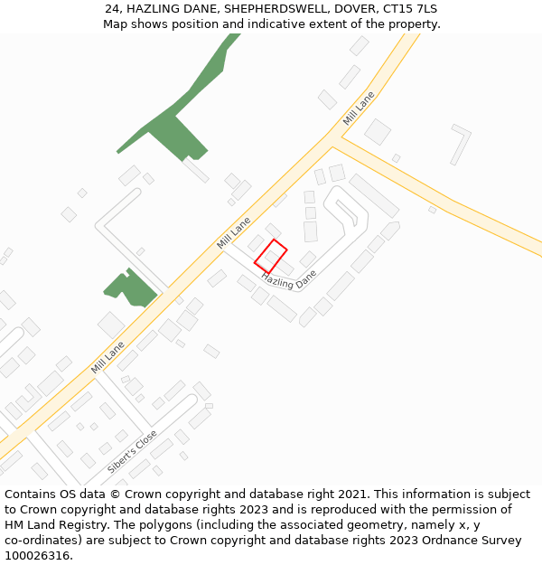 24, HAZLING DANE, SHEPHERDSWELL, DOVER, CT15 7LS: Location map and indicative extent of plot