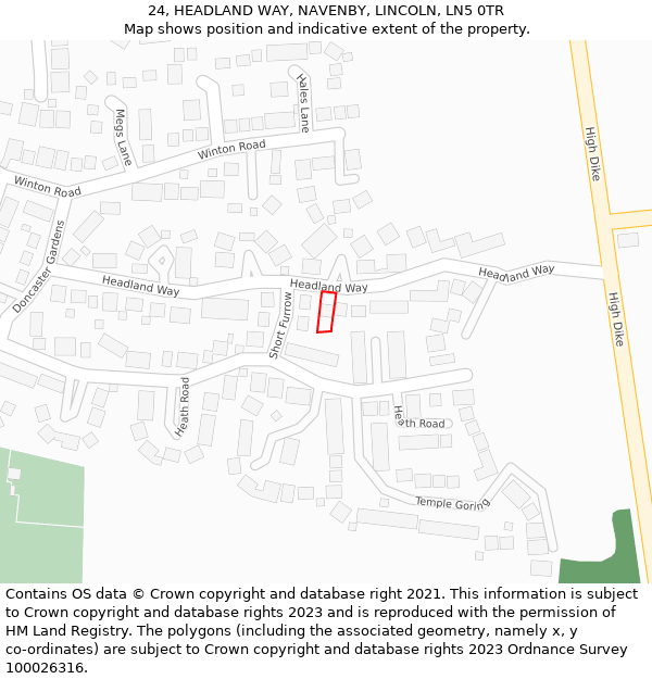 24, HEADLAND WAY, NAVENBY, LINCOLN, LN5 0TR: Location map and indicative extent of plot