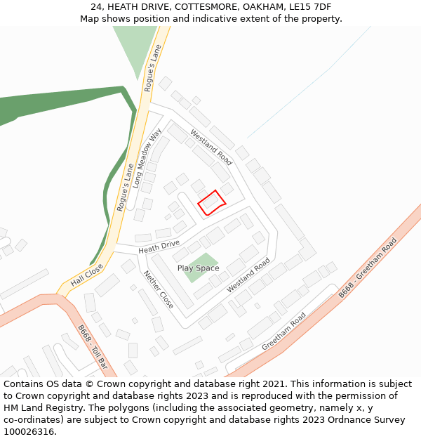 24, HEATH DRIVE, COTTESMORE, OAKHAM, LE15 7DF: Location map and indicative extent of plot