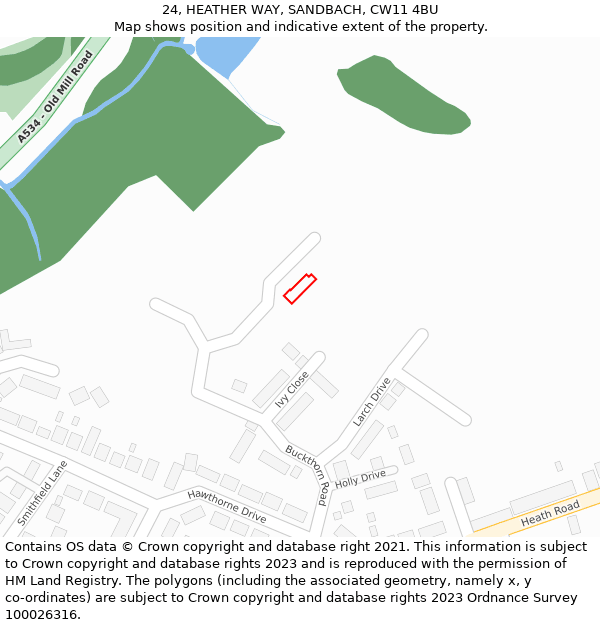 24, HEATHER WAY, SANDBACH, CW11 4BU: Location map and indicative extent of plot