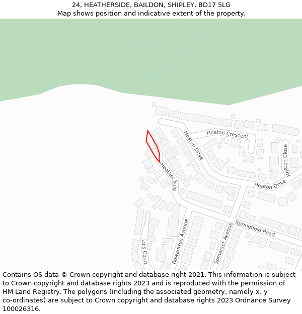 24, HEATHERSIDE, BAILDON, SHIPLEY, BD17 5LG: Location map and indicative extent of plot